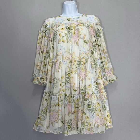 Ted Baker Dresses & Skirts - Ted Baker Bellona Tiered Trapeze Mini Dress Women 2 Cream Pastel Floral Babydoll